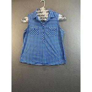 G COLLECTION XL Sleeveless 1/2 Button Up Summer Top Shirt Red w/White Polka Dots